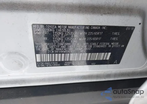 2019 Toyota Rav4 Le from USA, damaged, VIN 2T3K1RFV4KW006167